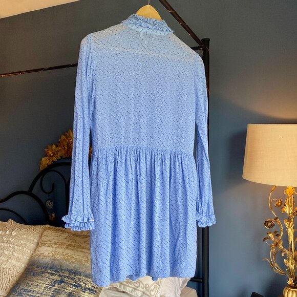 Ganni Blue Floral High Neck Mini Dress - Picture 9 of 15